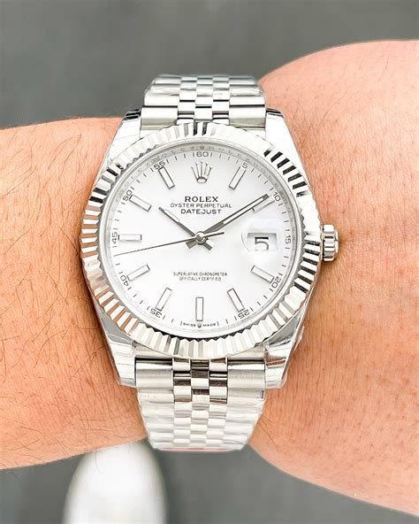 rolex datejust 41mm white dial|rolex datejust 41 with diamonds.